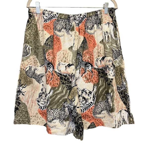 90s Vintage Erin London animal adventure shorts zebra lion cheetah print XL - Picture 2 of 10